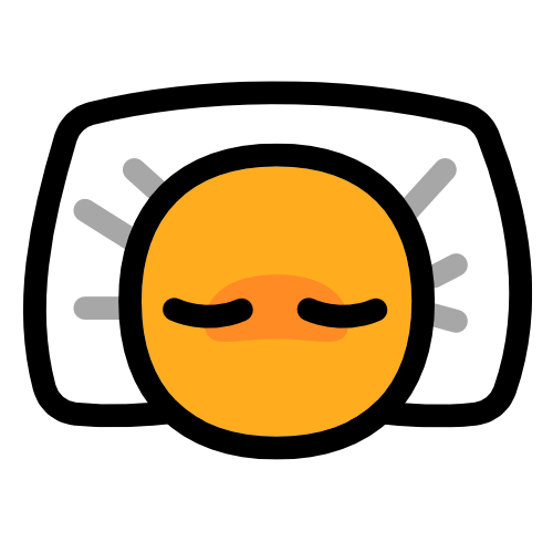 An emoji head with closed eyes on a pillow.